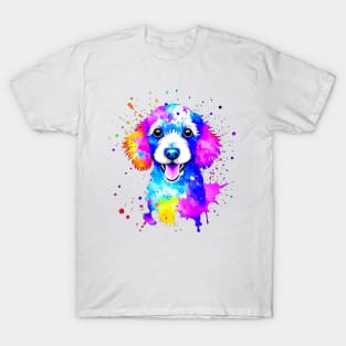 Colorful Poodle Splatter Art - Elegant Canine Expression T-Shirt